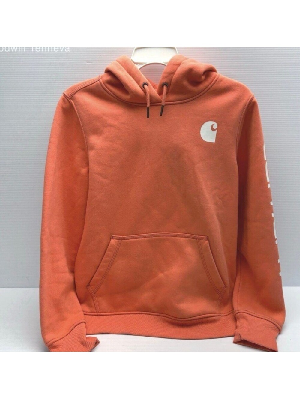 Carhartt Logo Sleeve Hoodie Sweatshirt - Orange - Size Small
